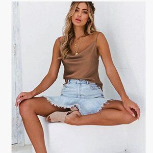 Womens Silk Spaghetti Strap Camisole Adjustable Satin Slip Soft Tank